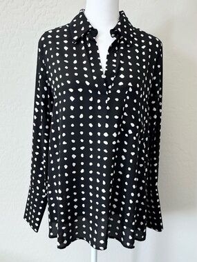 Pleione Black Polka Dot Long Sleeve Tunic Blouse Top